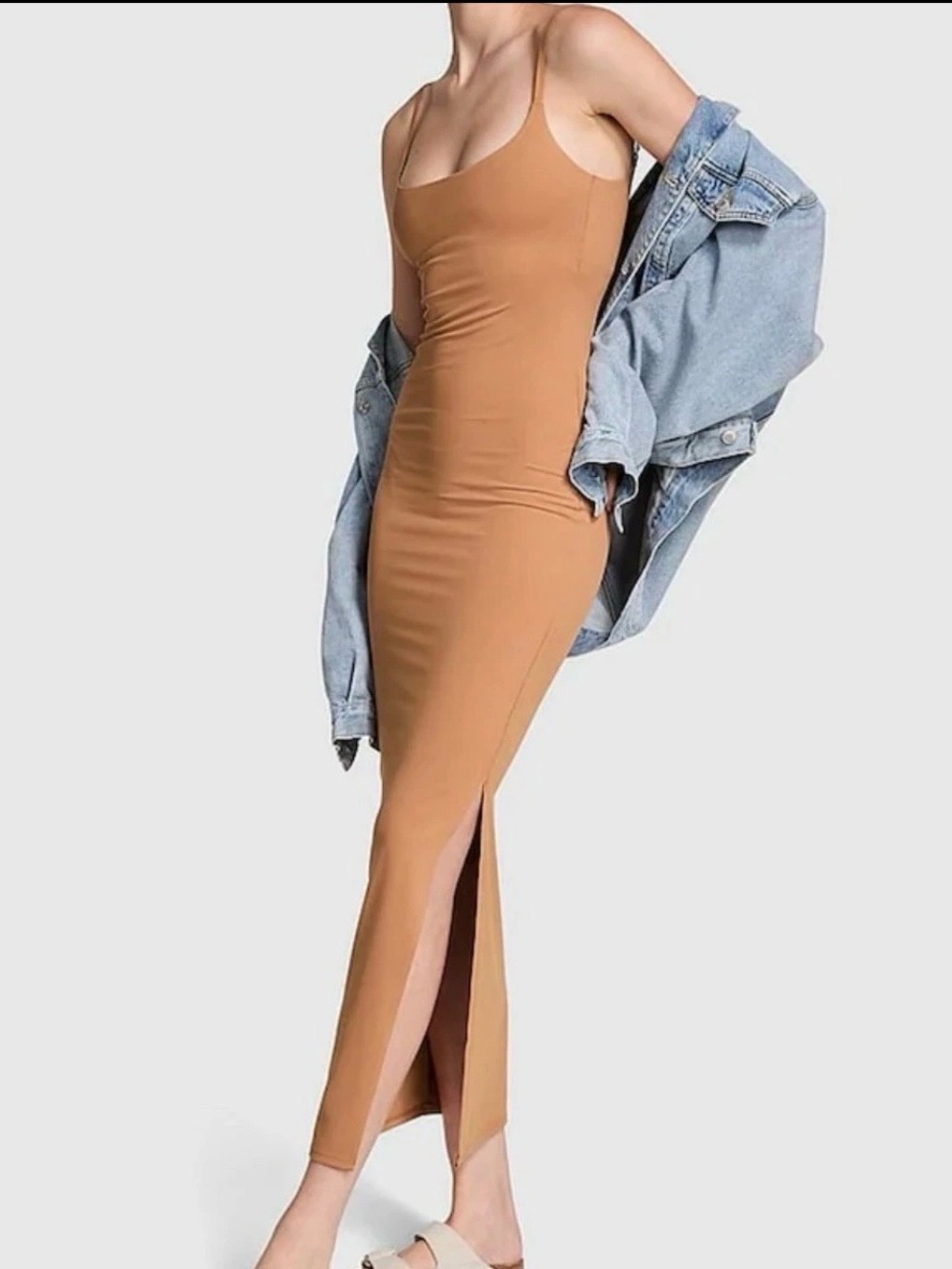PINK Victoria's Secret Tan Slip Maxi Dress with Side Slit